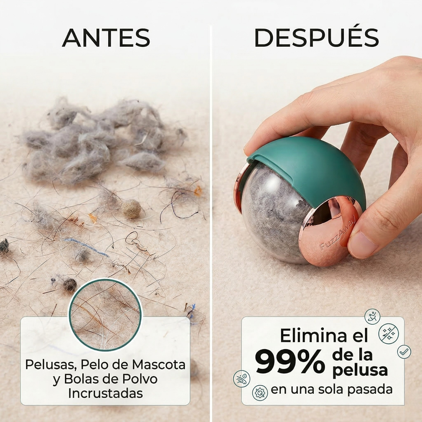 FuzzAway™  – Elimina pelusa al instante, sin electricidad, reutilizable de por vida